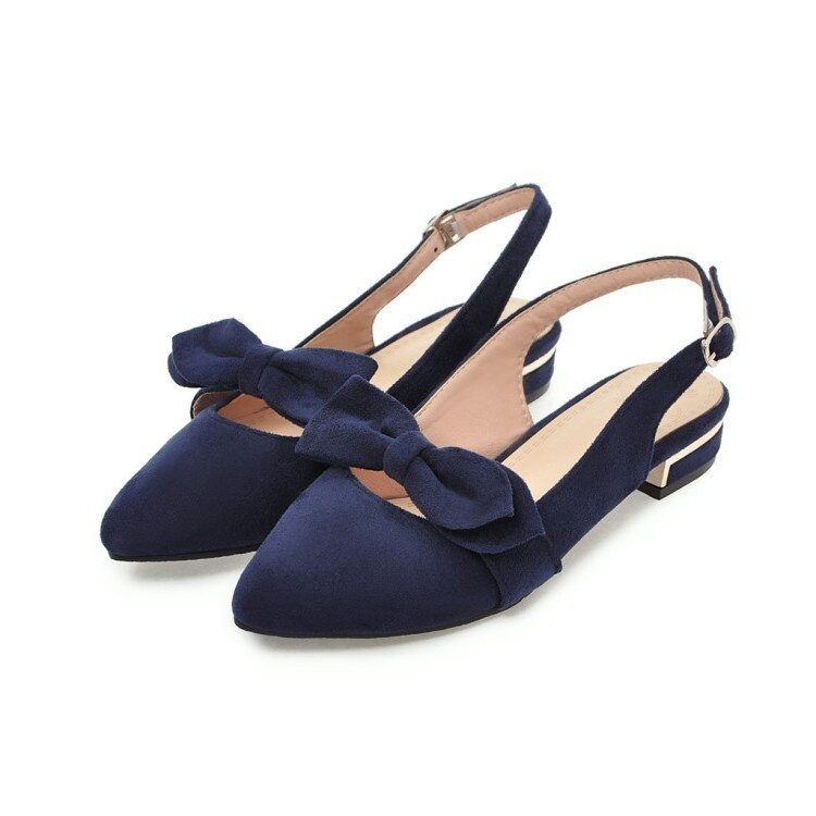 Style summer Women sandals flock Pointed Toe Shallow Butterfly Knot Decoration low heel slingback Concise Casual Shoes: 3 / 8