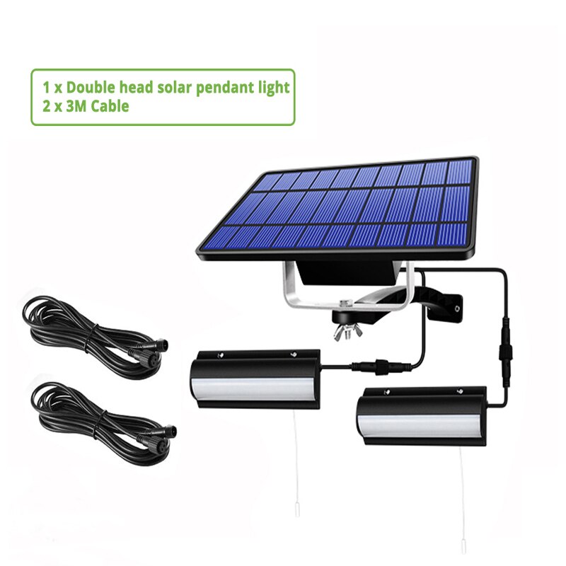 Solar Schuur Licht Zonne-verlichting Outdoor Hanger Lamp Automatische Sensor Schakelaar Met 3M Lijn Tuin Licht Voor Tuinen Yard binnenshuis: Black-2 Heads / Warm White