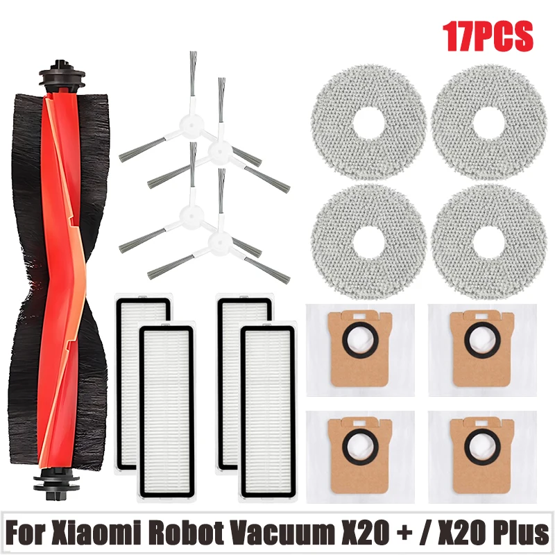 For Xiaomi Robot Vacuum X20 + / X20 Plus Parts Main Side Brush Hepa Filter Mop Cloth Dust Bag Replacement Accessories: Dark Grey