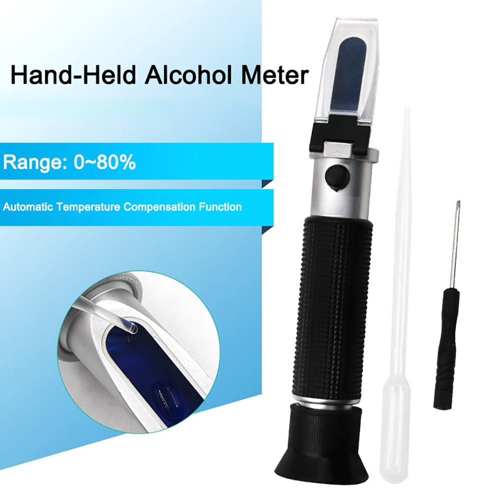 Draagbare Refractometer Alcoholmeter Meter Hand-Held Alcohol Meter Alcohol Concentratie Meting Apparaat Wijn Meter 0-80%