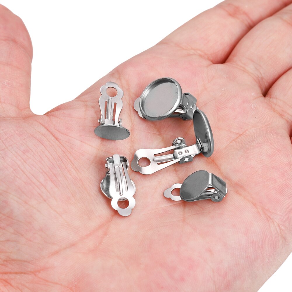 10 stücke 8-14mm Edelstahl Runde Flache Ohr Clip Basis Cabochon Lünette Tablett Ohrringe Clips Für DIY schmuck Zeug Zubehör