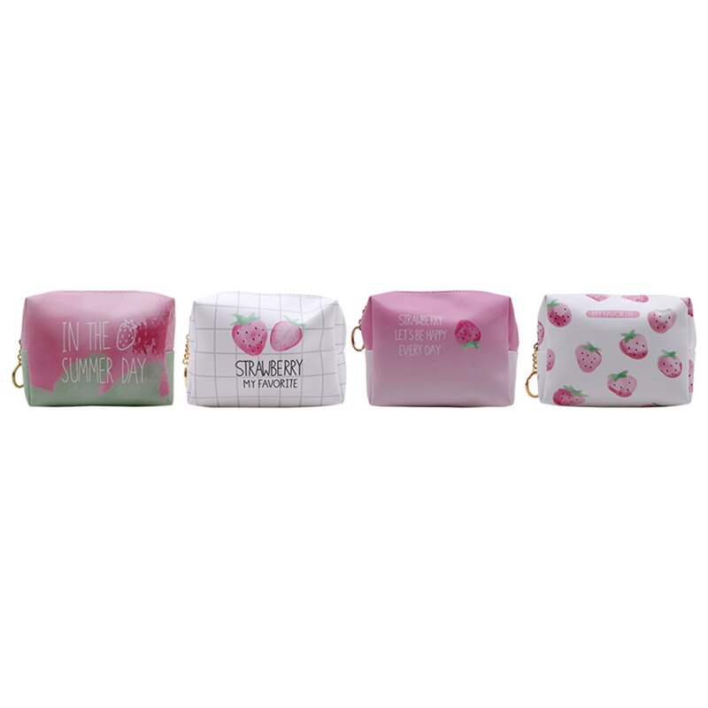 Trousse de toilette coréenne à motif fraise, grande capacité, exquise, rangement, petite, fraîche et douce, avec boucle en métal, trousse de toilette portable