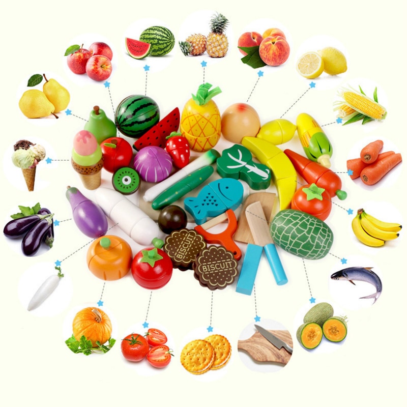 Faire semblant de jouer en bois coupe cuisine ensemble de nourriture magnétique bois légumes Fruits cuisine Kit jeux enfants anniversaire jouets