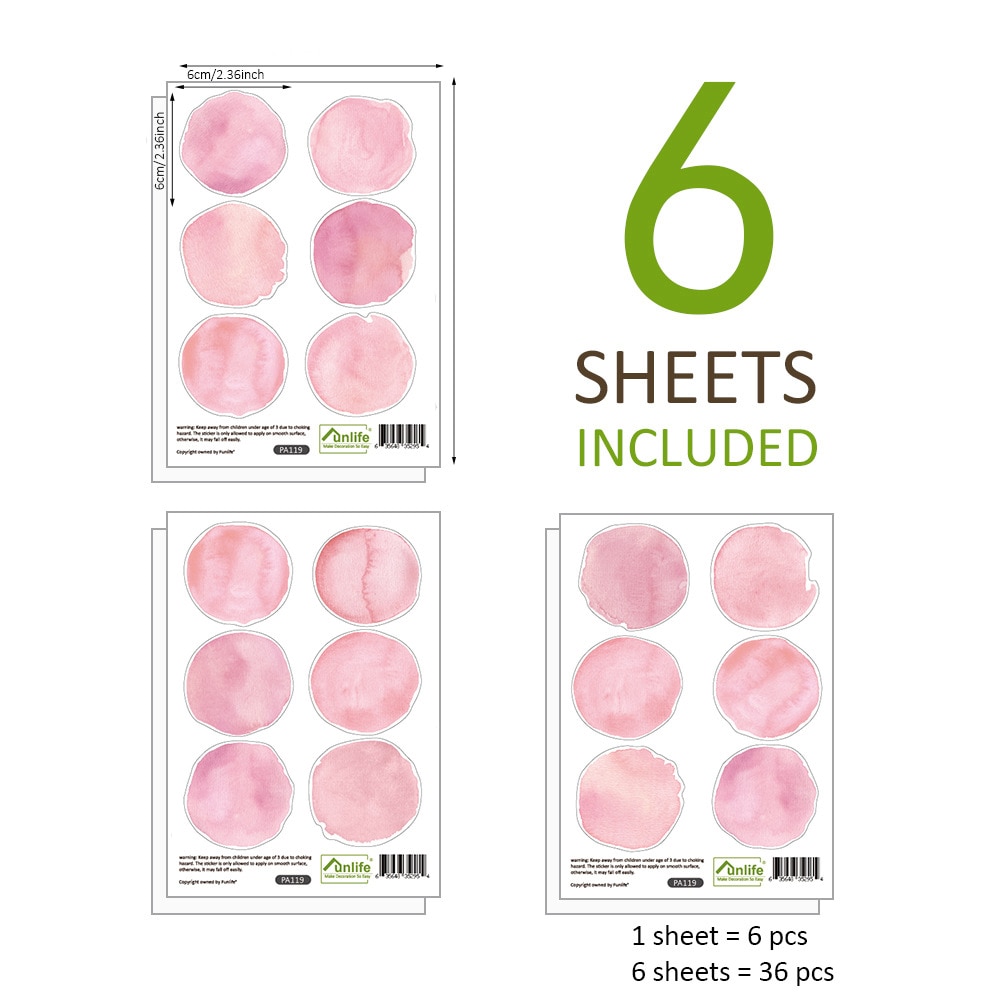 36 stuks/set aquarel stippen muurstickers kinderkamer babykamer woondecoratie babykamer muurstickers muurstickers behang: Roze