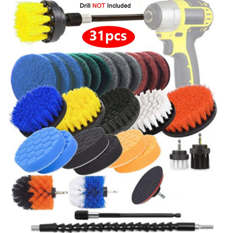 4PCS-31PCS Kitchen Cleaning Brush Kits Power Scrub Pads Scrubber Multipurpose Cleaner Scrubbing Cordless Electric Drill Brushes: 31pcs