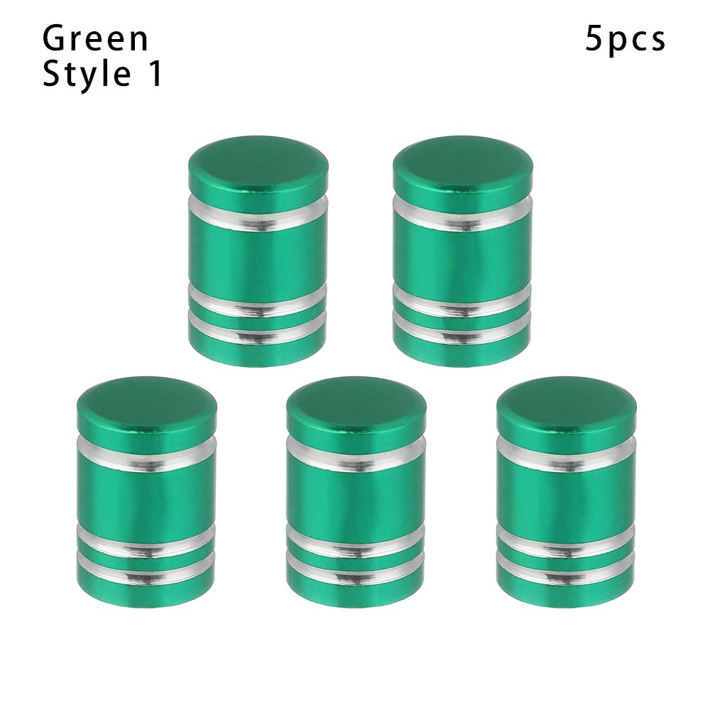 5pcs Universal Bike Valve Caps Dustproof Aluminum Alloy Schrader Valve Caps Motorcycles Trucks Cars Bikes: Green-Style 1