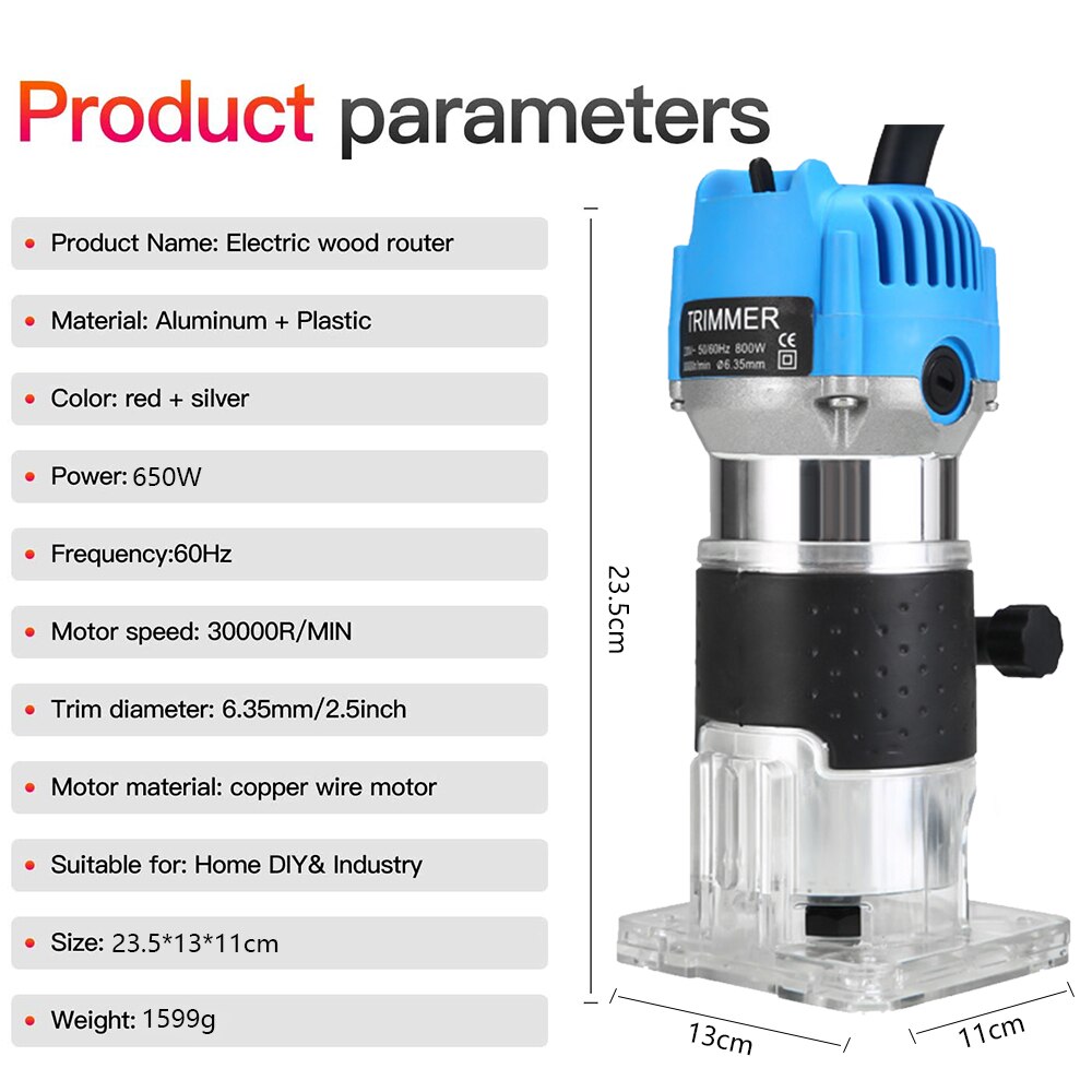 EU UK US Plug Woodworking Electric Trimmer Wood Milling Engraving Slotting Trimming Machine Carving Machine Router Wood