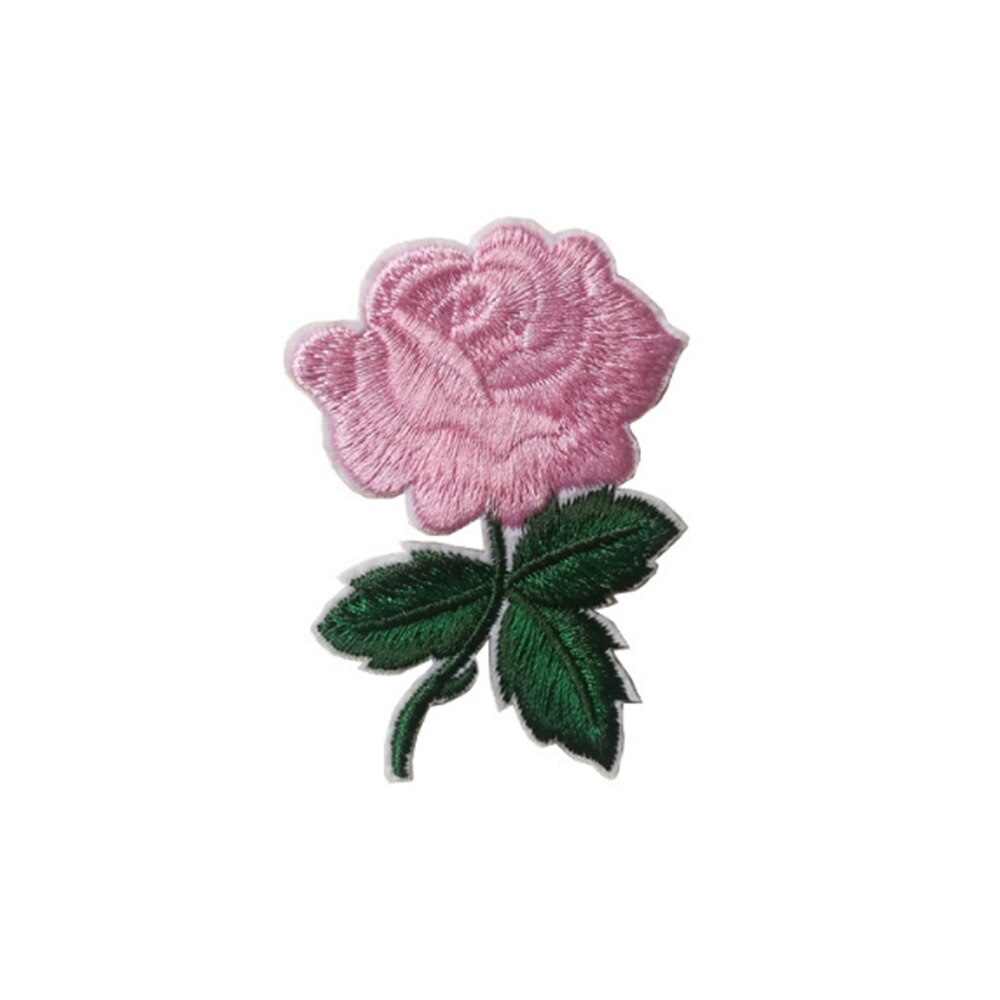 Leuke Kleurrijke Rose Applique Bloemen Patch Geborduurde Naaien op Kleding Tassen Handgemaakte DIY Craft Ornament Stof Sticker: Roze