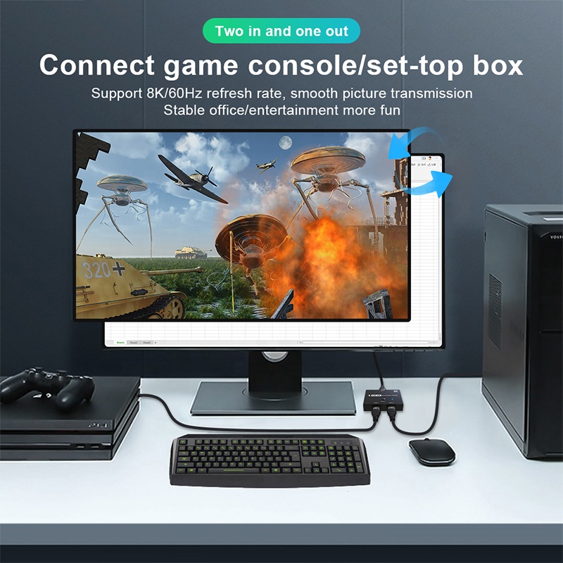 8K 2.1 8K 60Hz 4K 120Hz HDMI Bidirectional Bi Direction Switch Adapter 2 To 1 HDMI Splitter HDMI Switch Bi-Direction 1 In 2 Out