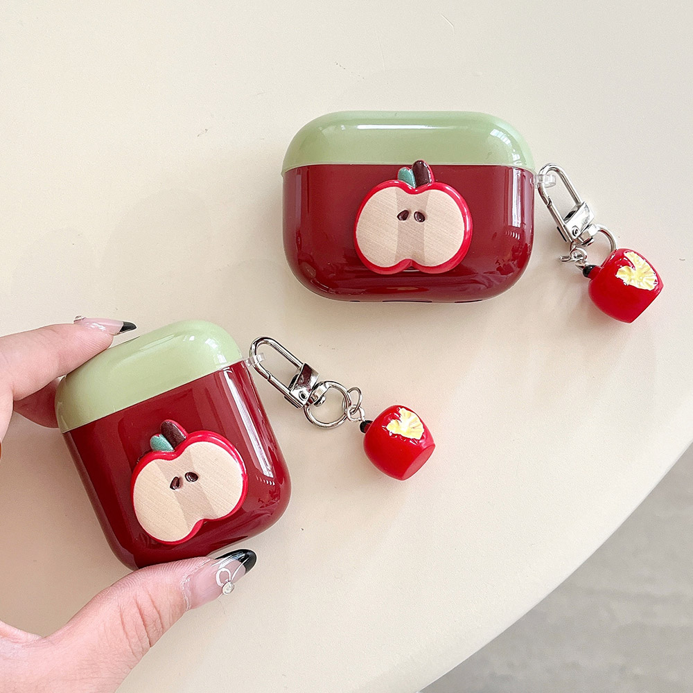 Korea 2024 3d Rode Appel Schattige Zachte Schokbestendige Bescherming Hoes Voor Airpods 1 2 3 Pro 3nd Pro 2 2e Oortelefoon Accessoires