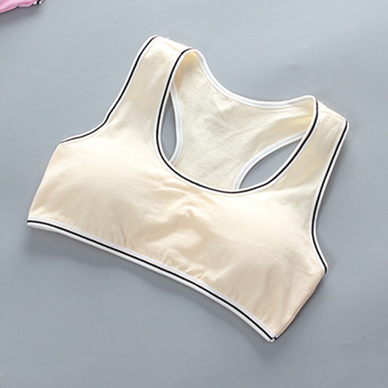 1pcs Young Girls Cotton Bras Running Sports Bra Tops Full Cup Seamless Training Puberty Yoga Bras Sports Fitness Gym Kids Bra