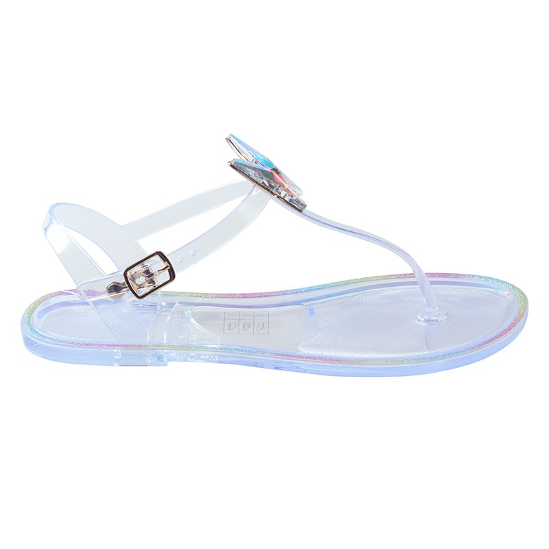 Colored Diamond Women Jelly Shoe Flat Casual Transparent Clip Toe Female Sandal Breathable Buckle Strap Woman Flip Flop