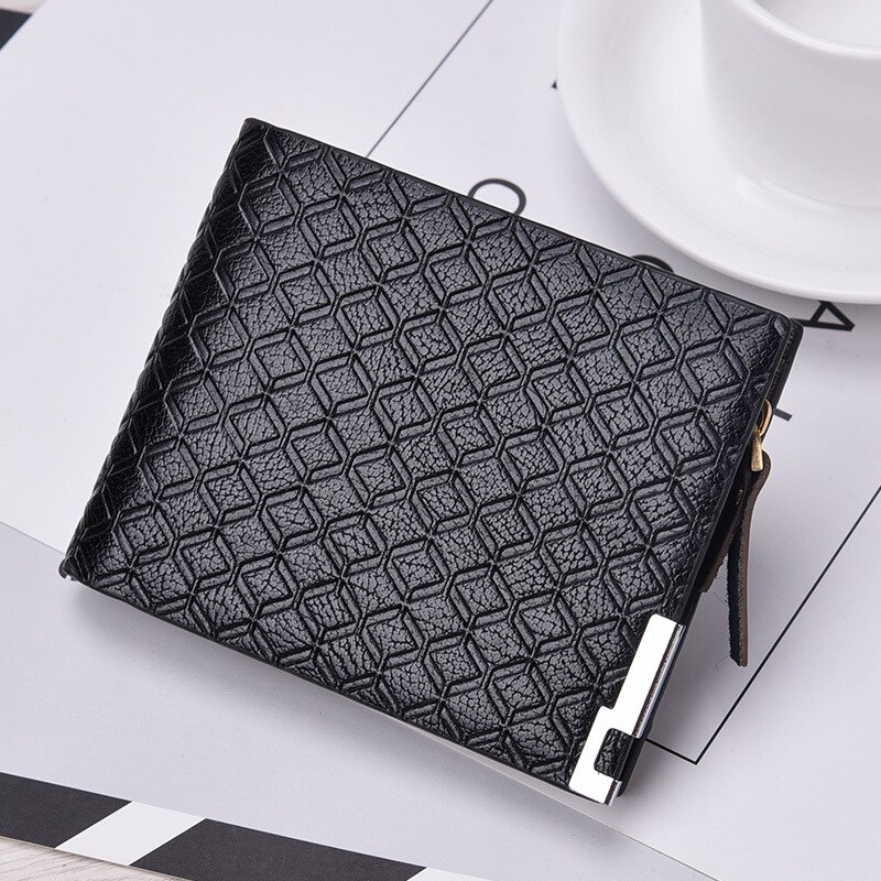 Men's Wallet Multi-card Slot Open Card Bag PU Plaid Short Coin Purse Business Horizontal Square Zipper Wallet