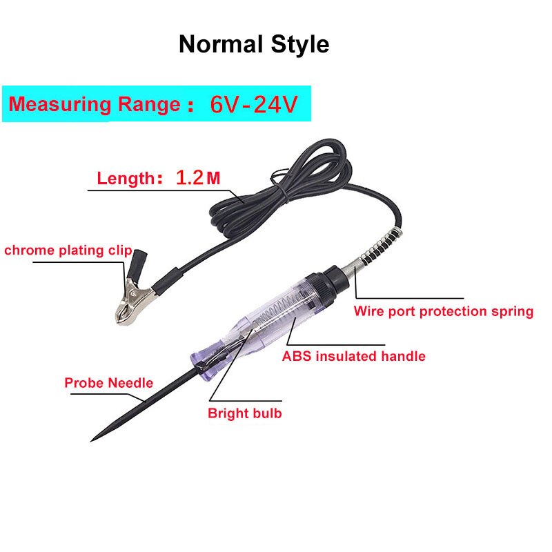 6V 12V 24V DC Car Truck Voltage Circuit Tester Digital Display Long Probe Pen Light Bulb Automobile Diagnostic Tools Auto Repair: Normal Black