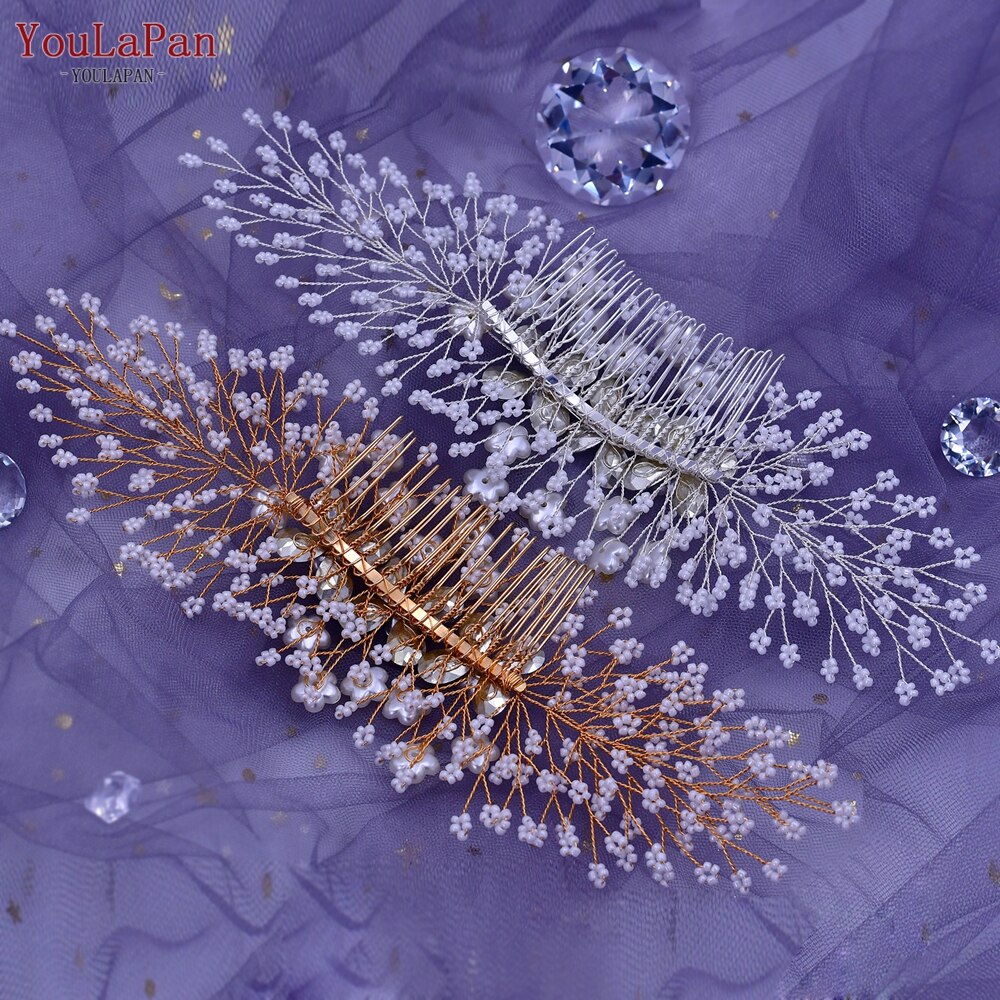 Topqueen-pente de cabelo hp289 dourado, pente de cabelo luxuoso, de noiva, pente de cristal, pentes artesanais, vintage, joias de cabelo