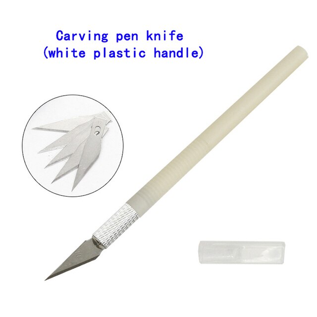 1 Set Metal Handle Blade Knifes Pen Cutter Non-Slip Shank For Paper Cutting Carving Stationery Utility Knifes Repair Hand Tool: Plastic White