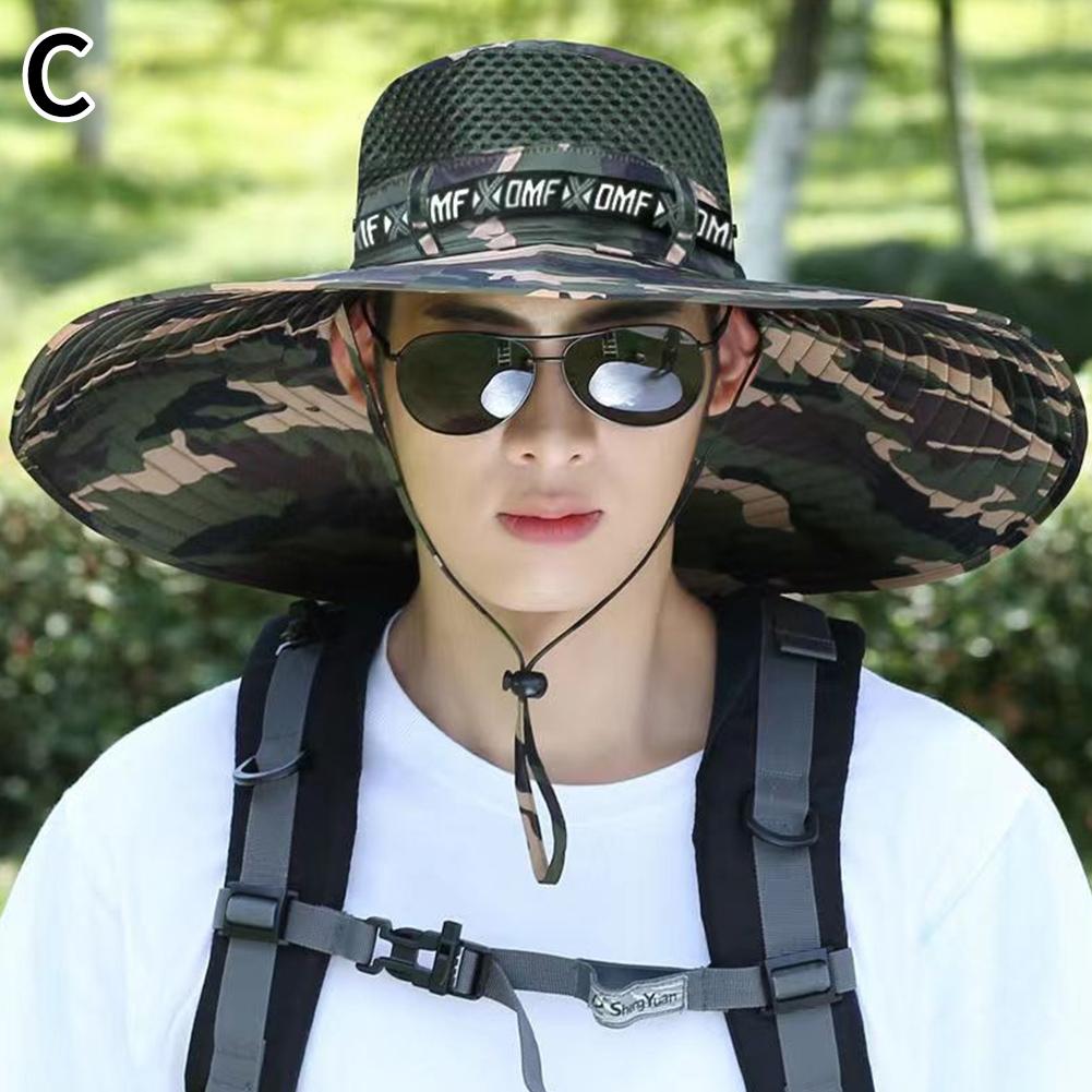 Summer Large Sun Hat Men Women Breathable Fishing Caps Sun UV Protection Mesh Fisherman Hat Hiking Outdoor Beach Cap: army green