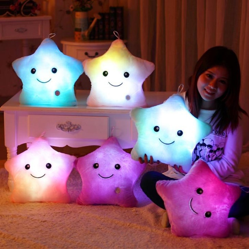 34CM Kreative Spielzeug Leucht Kissen Weiche Angefüllte Plüsch glühend Bunte Sterne Kissen LED Licht Spielzeug Für freundlicher freundlicher mädchen
