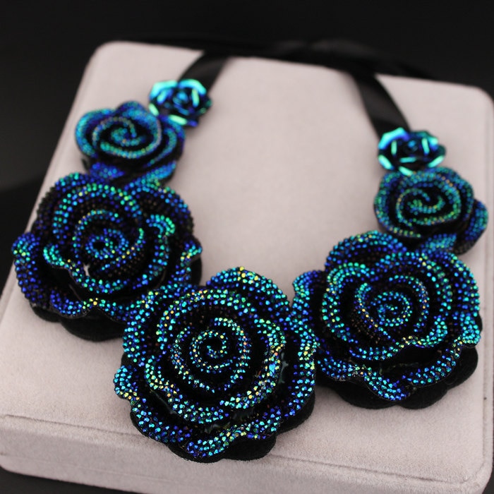 Halskæder store blå harpiks blomsterkæder & vedhæng chunky statement halskæde til kvinder  x1629