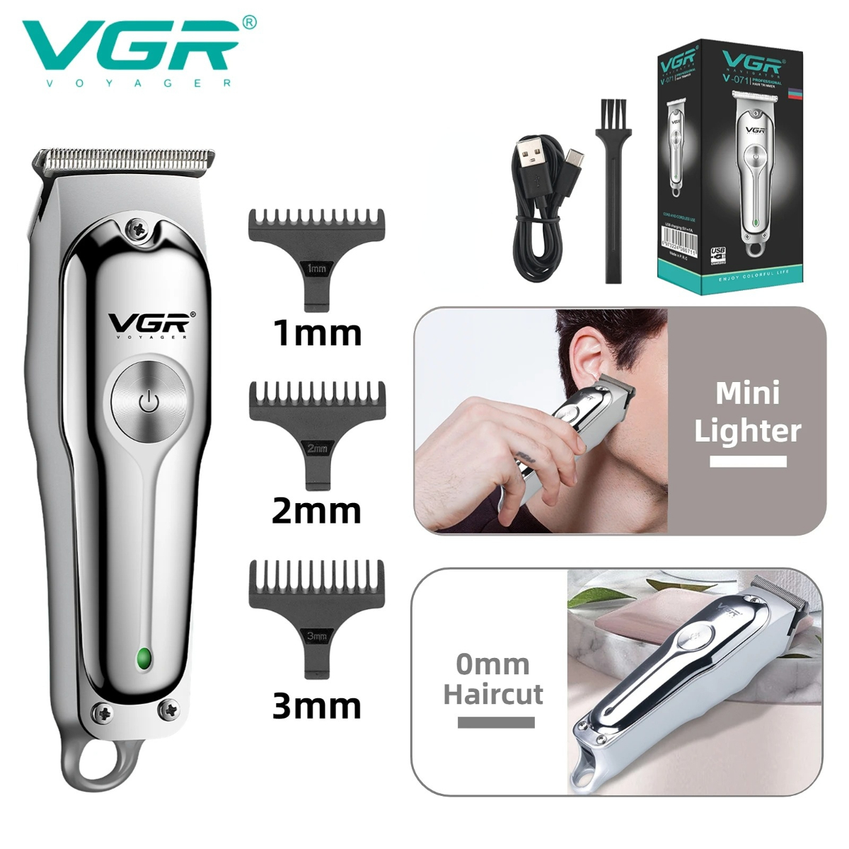 VGR maquina de cortar cabello cortadora de pelo para Cortadora de pelo, máquina de corte de pelo de Metal recargable, maquinilla para peluquero eléctrica, cortadora de pelo para hombres V-071