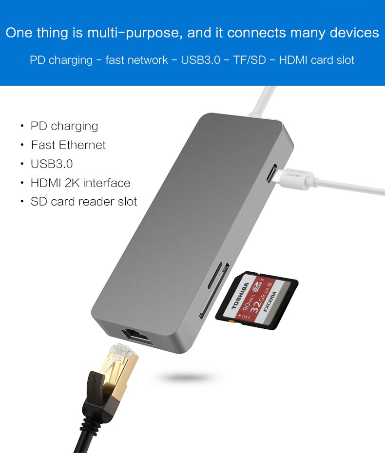 Thunderbolt 3 docka usb hub typ-c till hdmi ethernet  rj45 adapter multi usb 3.0 usb c ladda tf sd-kort för macbook pro usb c hub