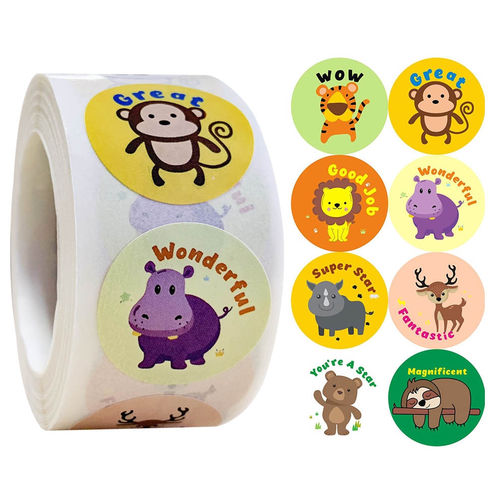 500Pcs/Roll Dieren Stickers 1Inch Labels Beloning Sticker Voor School Leraar Kids Smiley Briefpapier Sticker