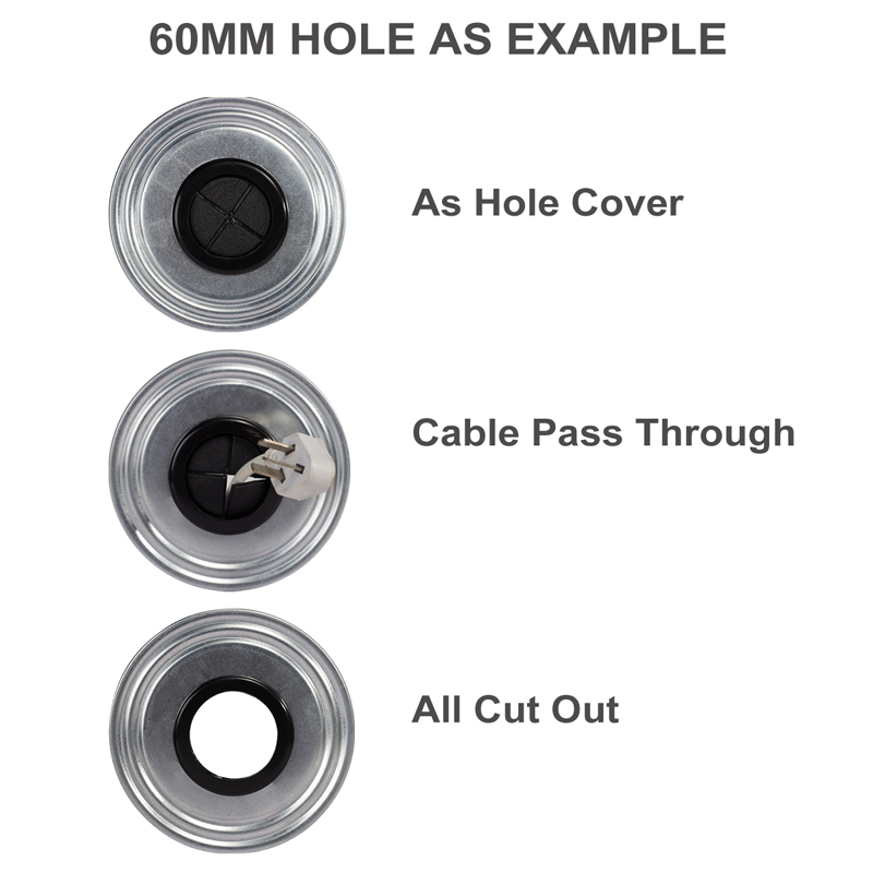 Flexible Rubber Grommet for Cable Hole Cover, Wire Organizer, Cable Pass Through, Round Gasket Black