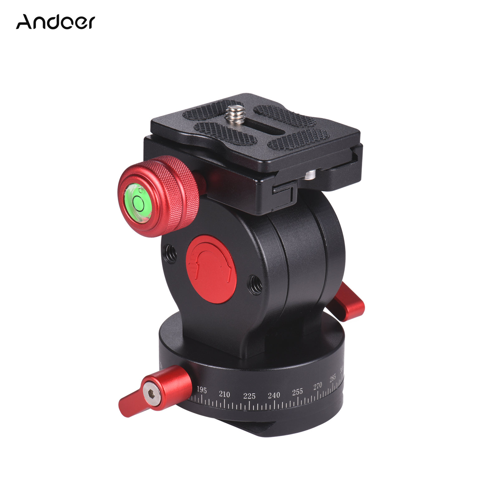 Andoer liquid hydraulic ball head aluminum alloy tilt head qr plate 1/4 & 3/8 inch screw hole load bearing 10kg for camera tripod