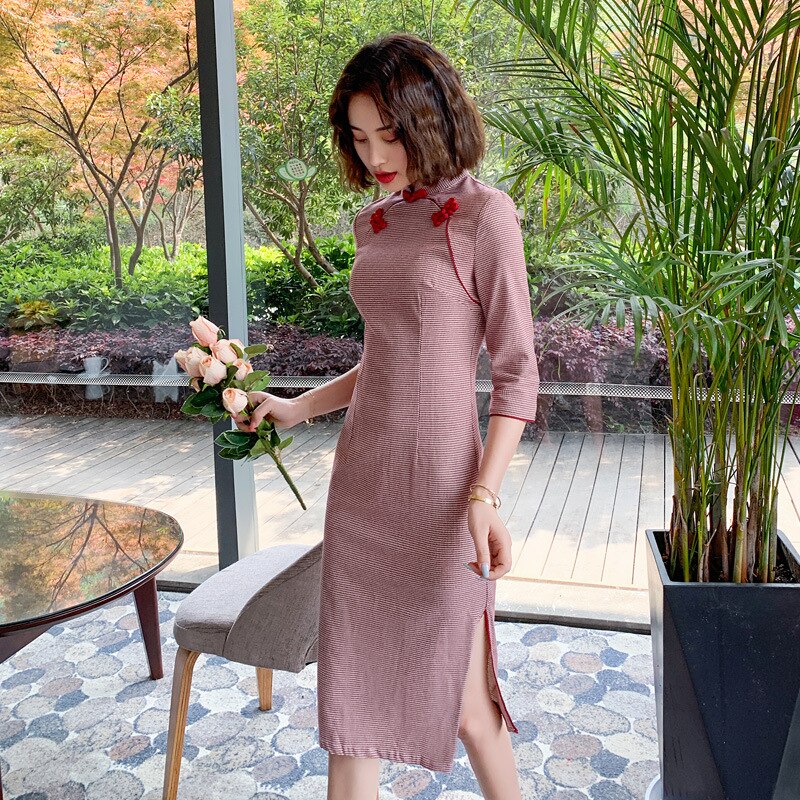 Cheongsam Improved Daily Ladies Slit Qipao Green Dresses Chinese Traditional Dress