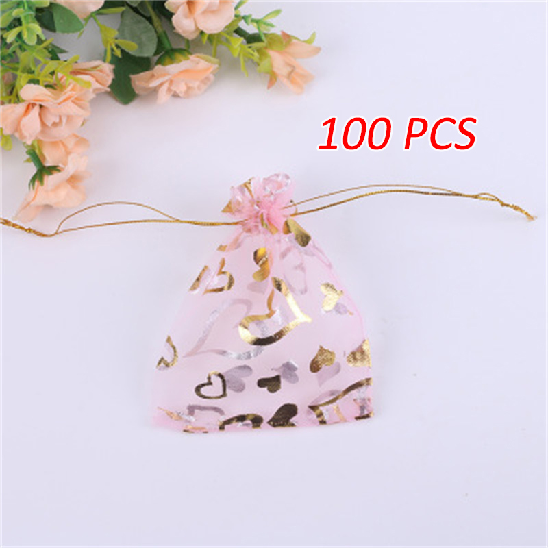 100 sztuk/partia 10*13CM organzy prezent torba na biżuterię wielobarwność sznurek woreczki na wesele boże narodzenie cukierki biżuteria pakowania: różowy