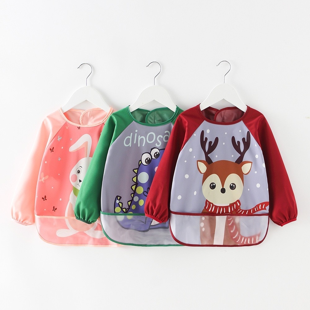 Bavoir pour bébés, mignon, Bavoir à manches longues imperméable, tablier de dessin animé, animaux, alimentation pour enfants