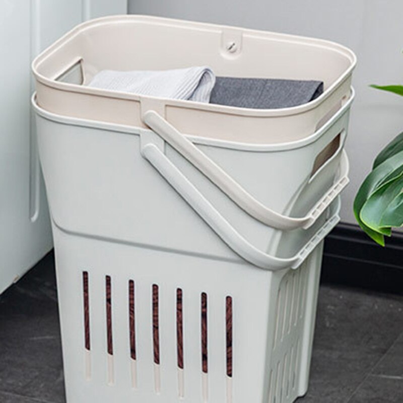 Plastic Laundry Storage Basket Portable Household Laundry Basket Clothes Toy Laundry Storage Basket Container-Grey