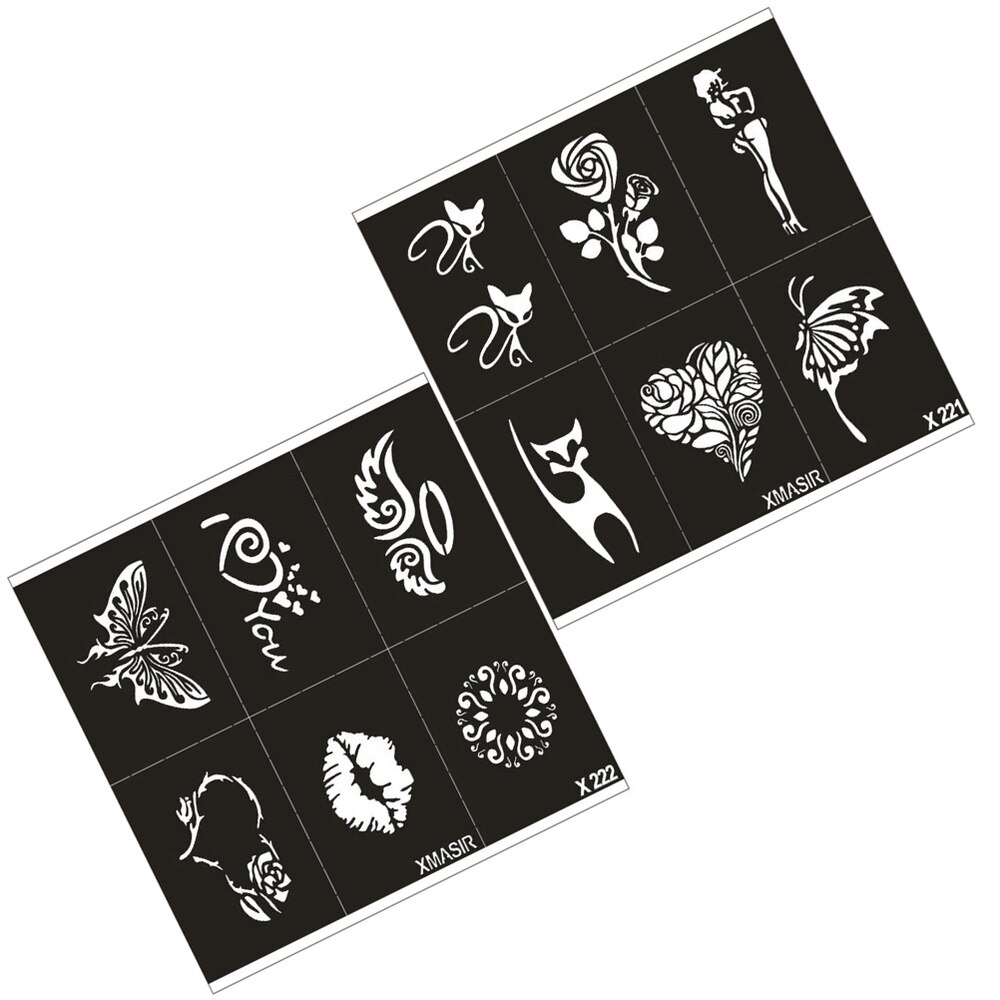 2 hojas de plantillas, tarjetas de tatuaje de , moldes de pintura, plantillas de tatuajes para tienda, hogar: Default Title