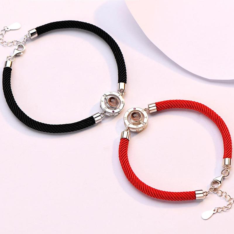 Memory Couple Bracelet 100 Language I Love You Projection Red Lucky Rope Bracelet Black Handmade Lover Romant H5S2