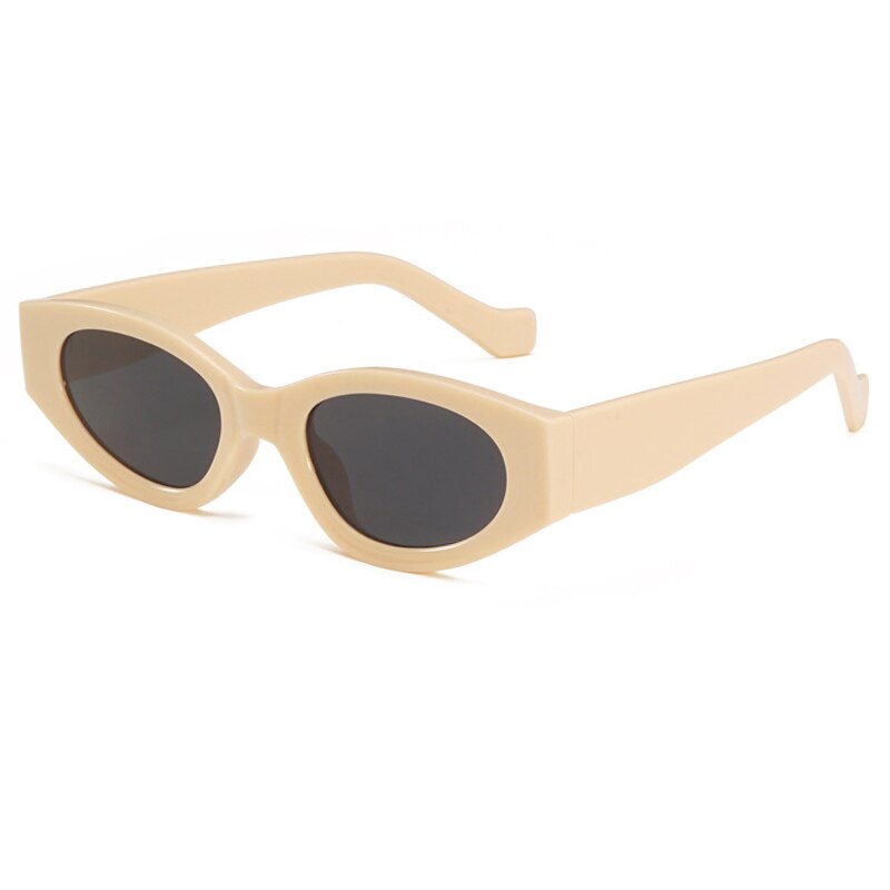 Oec cpo vintage kleine cat eye dames zonnebril heren persoonlijkheid groene punk zonnebril dames ovaal  uv400 brillen: Beige-zwart