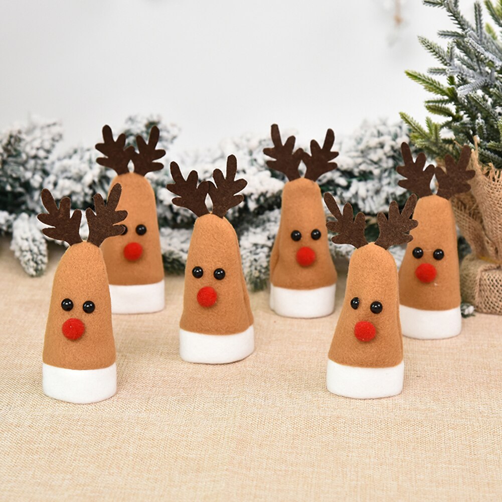 10 stuks mini kerst schattige elanden wijnfles dop ornament eettafel decoratie wijnfles kerstmuts decoratie