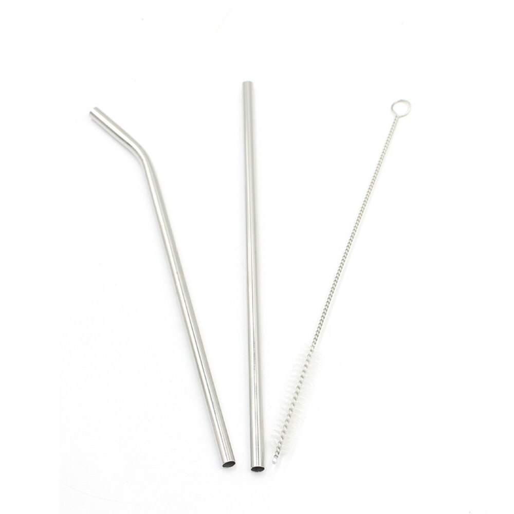 Reusable Metal Straw Stainless Steel Sturdy Curved Straight Drink Straw With Cleaning Brush For Cup Kitchen Bar Gadgets Portable: Default Title