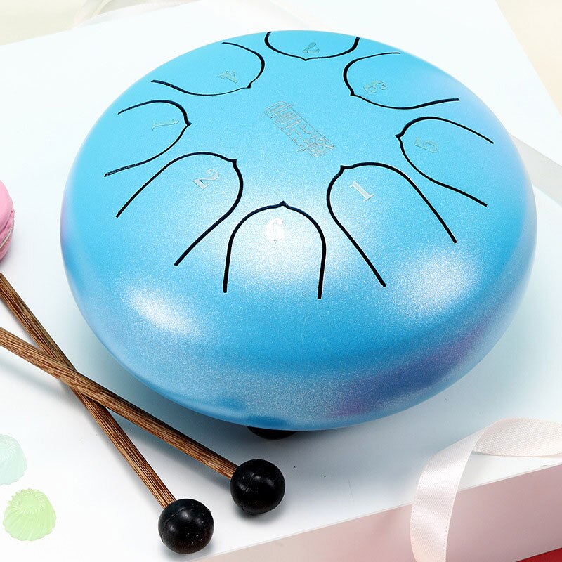 Kit de tambor de acero natural, tambor de lengüeta, 6 pulgadas, 8 tonos, sartén de mano de acero, tanque de tambor, instrumentos de percusión, YS-BU de: blue
