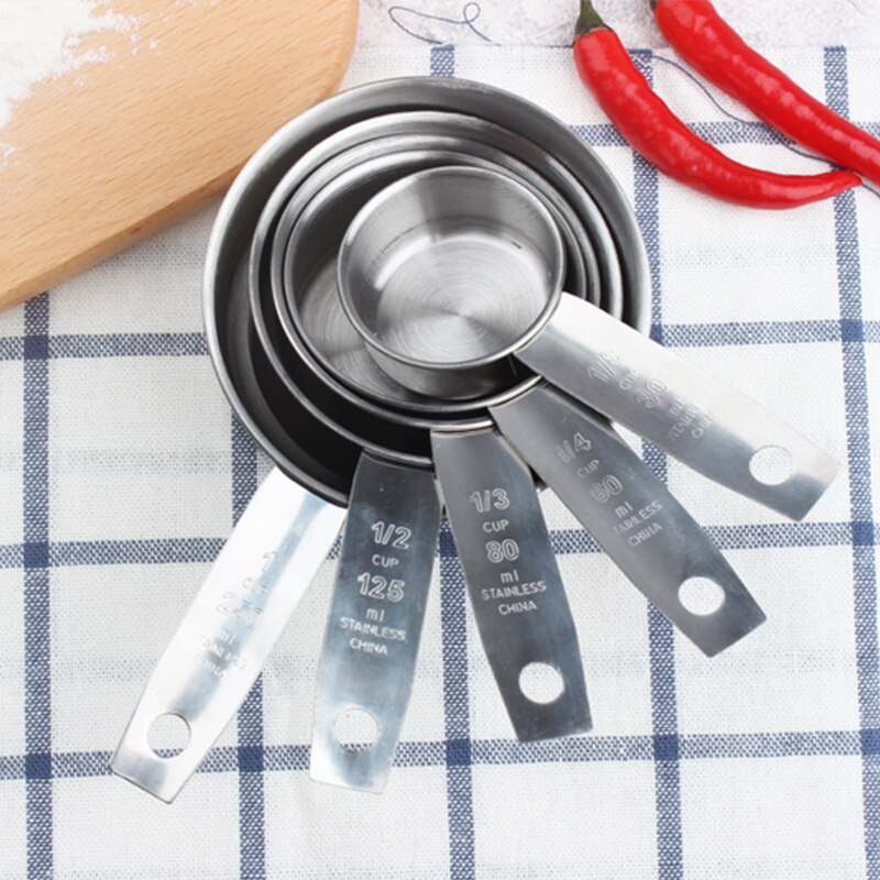 Set 5 Pcs Durable Stainless Steel Measuring Spoons Cups Kitchen Baking Tools