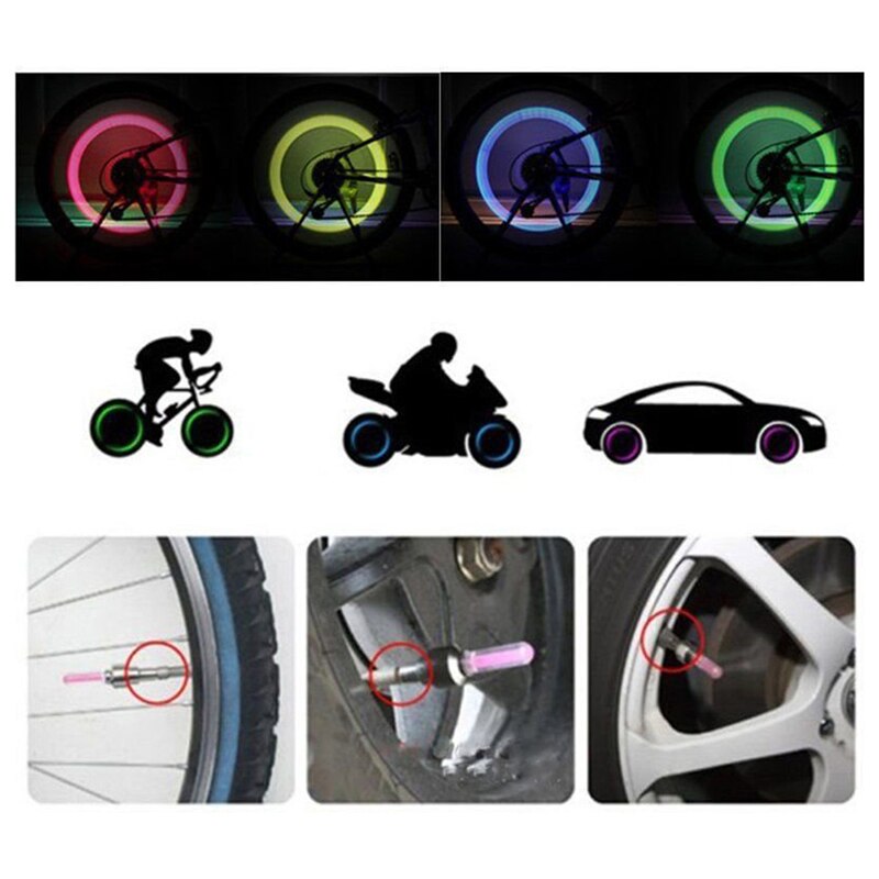 2x wiel ventieldop licht led flits autoband velg ventiel wieldop fietsverlichting