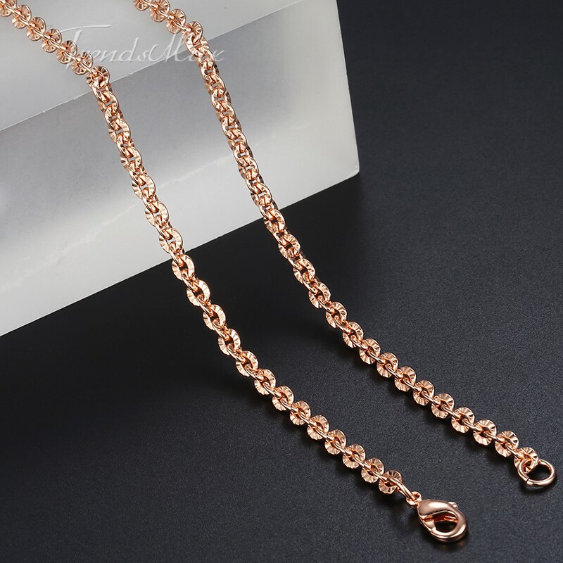 3mm Womens 585 Rose Gold Filled Cut Rolo Ronde Ketting Mode-sieraden GN357