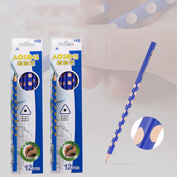 12Pcs/Set Hole Pencil Hb Pencil Stationery writing Supplies Triangle Cute Pencils For School Basswood Office Kids lapices