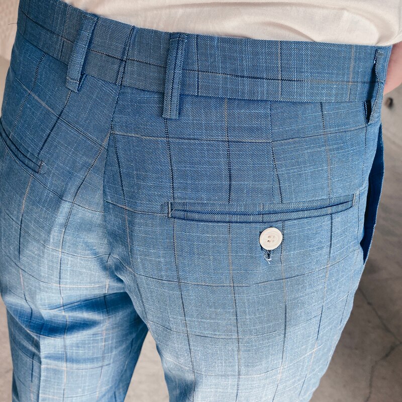 Jakkesæt til herre bukser størrelse sml xl xxl xxxl lyseblå slim fit herre business casual plaid bukser