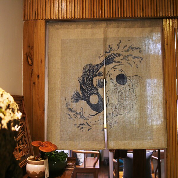 Cortina de puerta de estilo japonés para restaurante, baño, feng shui, cortina para puerta de dormitorio, taijitu, cortina de peces