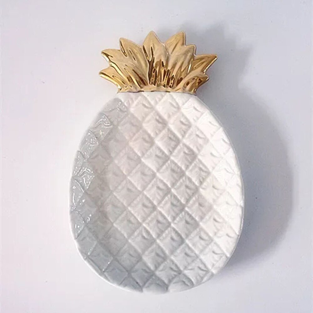 Gold white Pineapple Leaf Ceramic Plate Dish Porcelain Candy Trinket Dish Jewelry Storage Plate Crockery Tableware Decorative