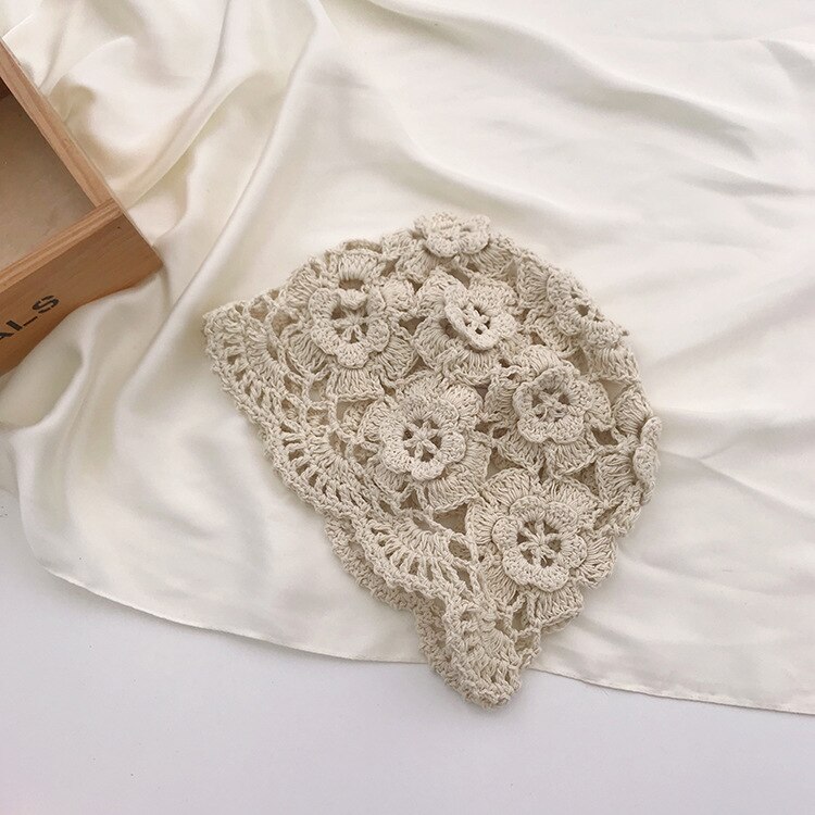 Boina de lana con flor hueca tejida a mano para mujer, sombrero de pintor de punto con temperamento Retro de piel de melón, Otoño e Invierno: 7