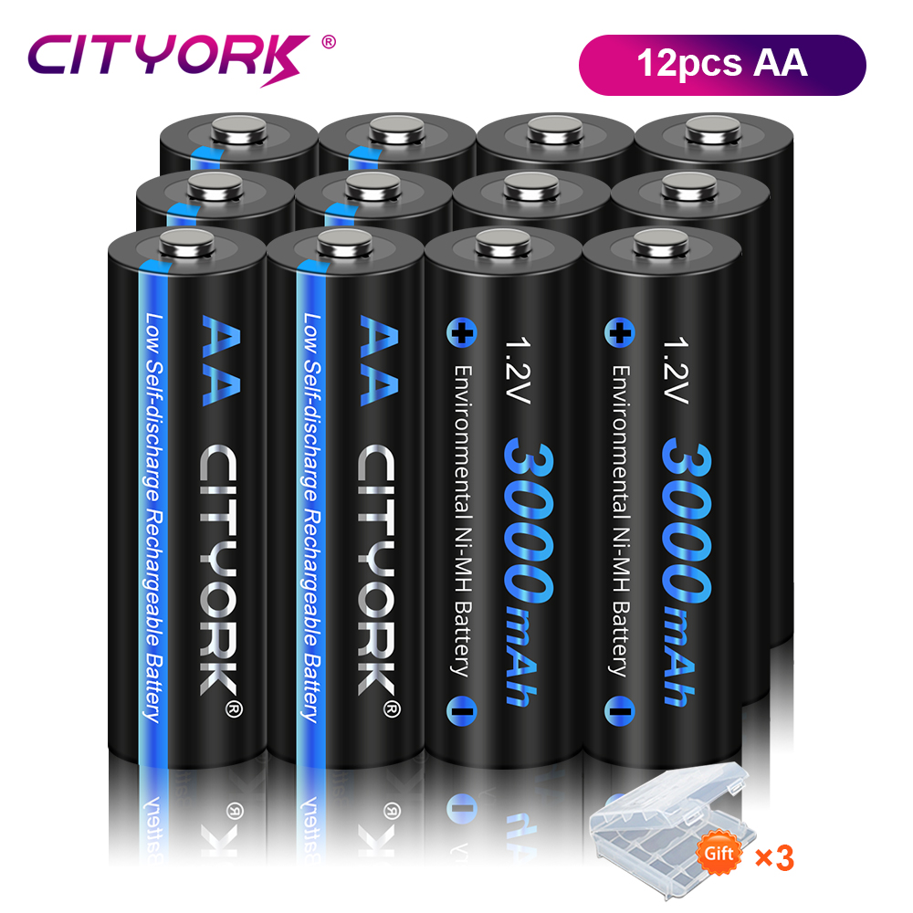 CITYORK 1,2 V AA AAA batería recargable NIMH NI-MH + 8 ranuras LED cargador rápido de batería inteligente para baterías NIMH AA AAA de 1,2 V: Oro