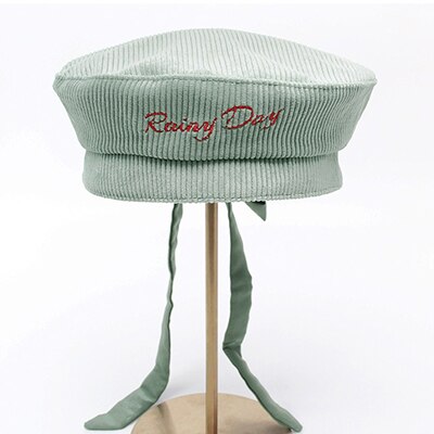 Boina joejerry bonita para mujer, gorra plana, sombrero de pana bordado, boina para chicas, novedad: letter green beret