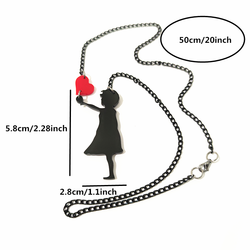 Kuguys Het Meisje Met Rood Hart Hanger Ketting Voor Vrouwen Figuur Zwart Silhouet Sieraden Acryl Leuke Accessoires
