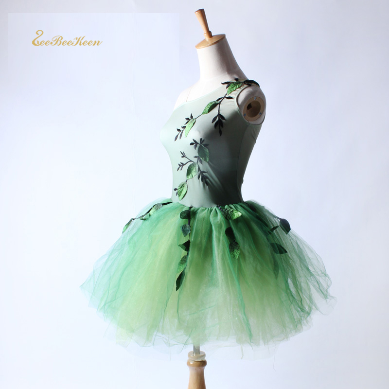 Piger klassisk ballerina lang tutu grønne blade balletdans kjole stor ballet show dans kostume voksen balletdans tøj
